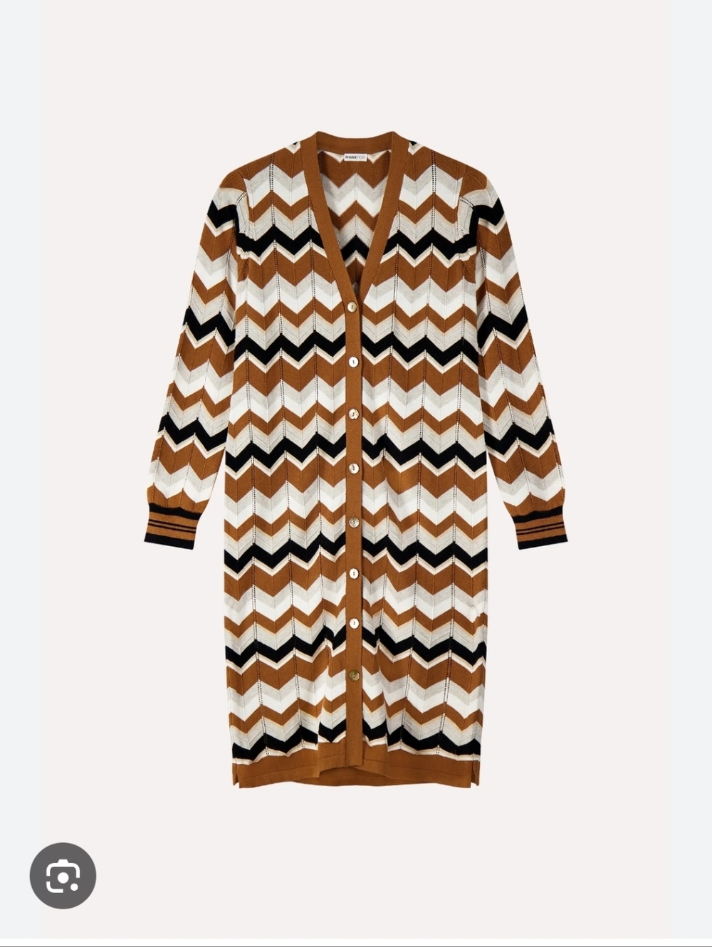 Minnie Rose☆ Chevron Pointelle Duster In Neutral Multi - Picture 2 of 9